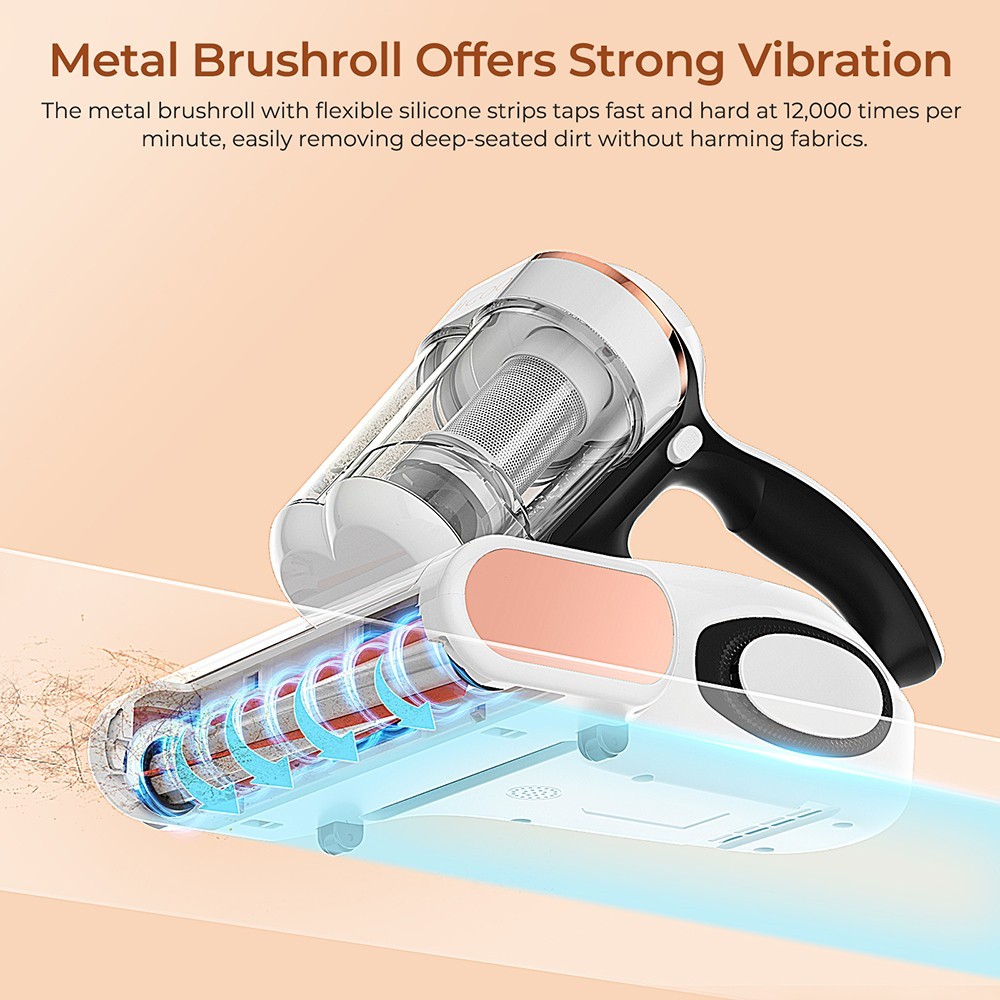 JIGOO J300 Nettoyeur intelligent à double brosse pour acariens avec aspiration de 13KPa capteur d'acariens brosse métalliqu