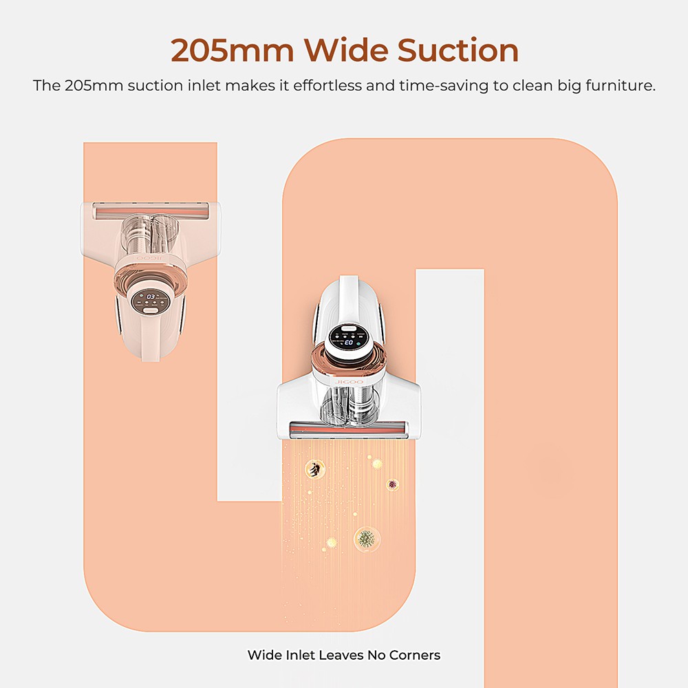 JIGOO J300 Nettoyeur intelligent à double brosse pour acariens avec aspiration de 13KPa capteur d'acariens brosse métalliqu