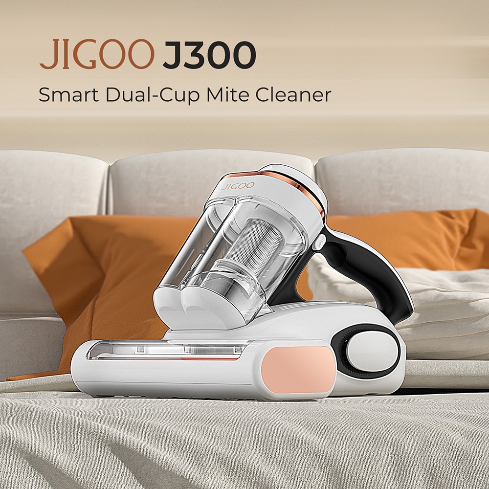 JIGOO J300 Nettoyeur intelligent à double brosse pour acariens avec aspiration de 13KPa capteur d'acariens brosse métalliqu
