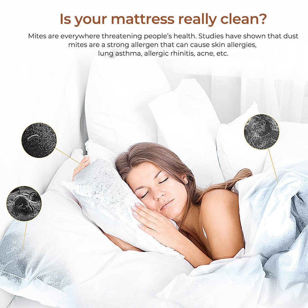 JIGOO J300 Nettoyeur intelligent à double brosse pour acariens avec aspiration de 13KPa capteur d'acariens brosse métalliqu