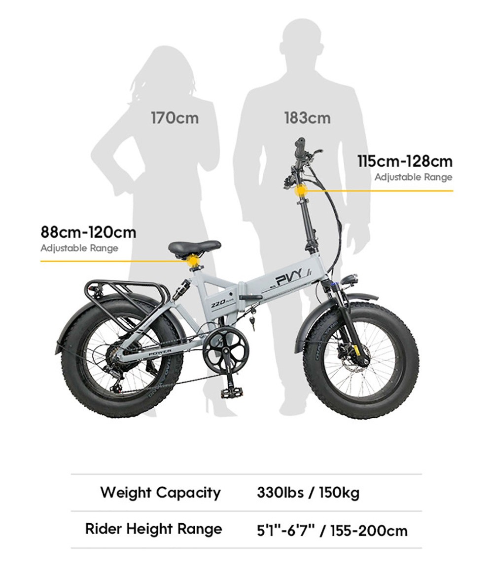 PVY Z20 Plus Folding E-bike 20*4 0in Fat Tires 1000W Motor 50km/h Speed 16 5Ah Battery 80-120km Range 150kg Load - Grey