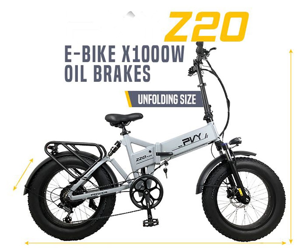 PVY Z20 Plus Folding E-bike 20*4 0in Fat Tires 1000W Motor 50km/h Speed 16 5Ah Battery 80-120km Range 150kg Load - Grey