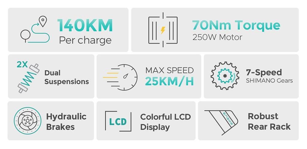 ENGWE E26 Electric Bike  48V 16AH Battery 250W Motor Mountain Bike Shimano 7-Speed Gear 140km Max Range