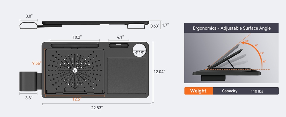 NEWTRAL LAPD Detachable Workstation Desktop for MAGICH002/MAGICH-BP/MAGICH-BPRO、NT001/NT002 Ergonomic Chair - Black
