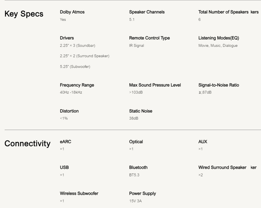 Ultimea Poseidon D60 Soundbar Subwoofer Speaker Kit Dolby Atmos 5 1 Adjustable Surround Level Multiple Modes