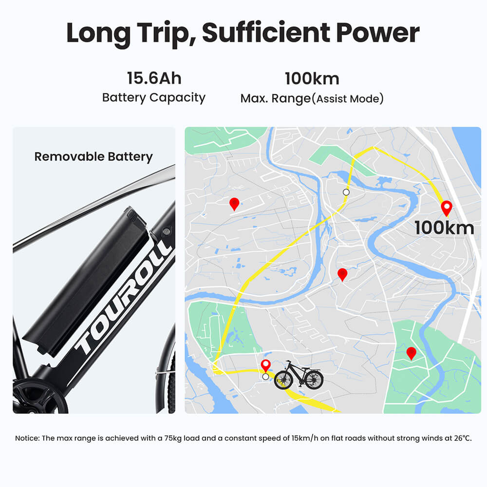 Touroll J1 Trekking Bike with 250W Motor  27 5in Wheels  561 6Wh Battery  100km Range  Mechanical Disc Brake