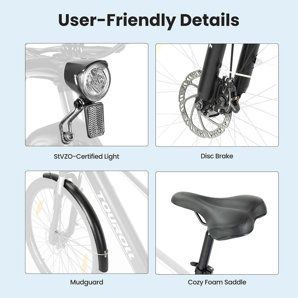 Touroll J1 Trekking Bike with 250W Motor  27 5in Wheels  561 6Wh Battery  100km Range  Mechanical Disc Brake