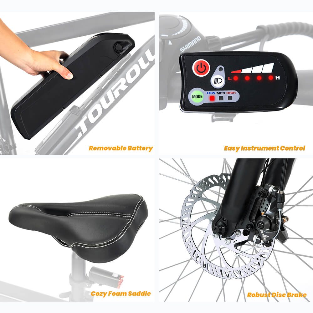 Touroll U1 29 MTB Electric Bike with 250W Motor 13Ah Removable Li-ion Battery 65KM Range 29x2 25' CST Off-Road Tires 21-Spe