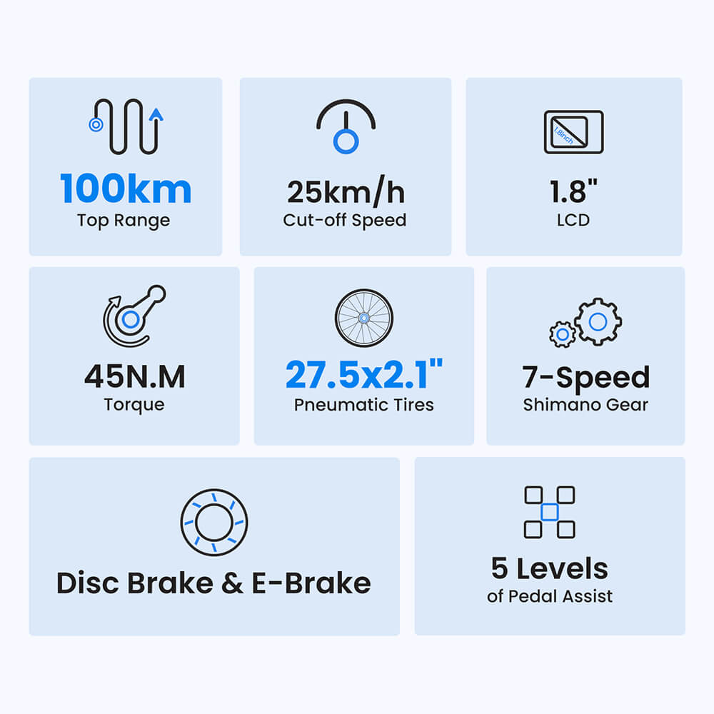Touroll J1 ST Trekking Bike with 250W Motor 27 5in Wheels 561 6Wh Battery 100km Range Mechanical Disc Brake