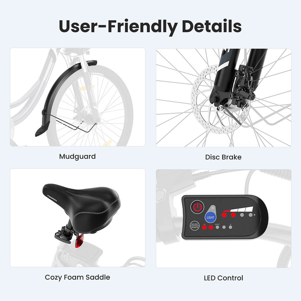 Touroll B1 Electric City Bike with powerful motor 45Nm Torque 15 6Ah Battery 7-Speed Shimano Gear