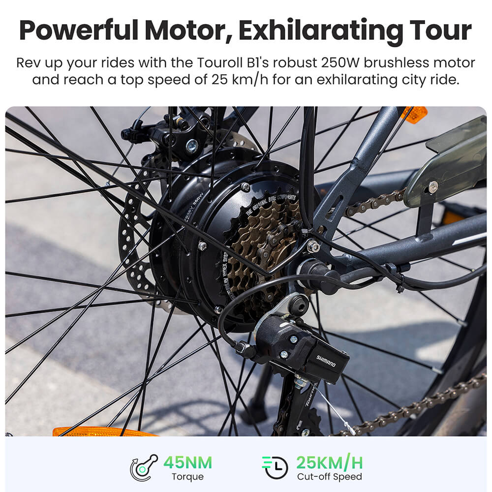 Touroll B1 Electric City Bike with powerful motor 45Nm Torque 15 6Ah Battery 7-Speed Shimano Gear
