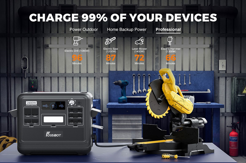 FOSSiBOT F2400 Portable Power Station 2048Wh/640000mAh LiFePO4 Battery 2400W 4600W Peak Solar Generator 3xAC RV Car USB Typ