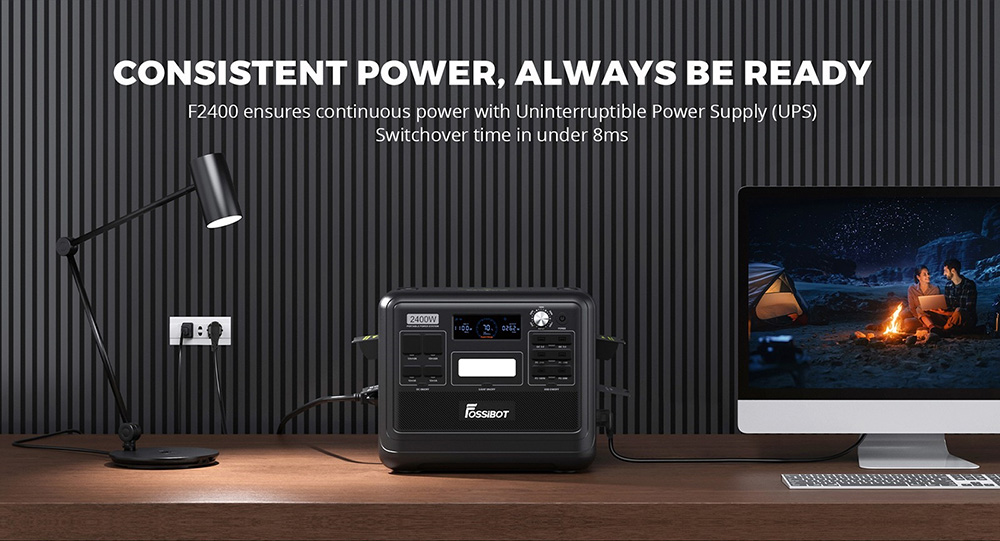 FOSSiBOT F2400 Portable Power Station 2048Wh/640000mAh LiFePO4 Battery 2400W 4600W Peak Solar Generator 3xAC RV Car USB Typ