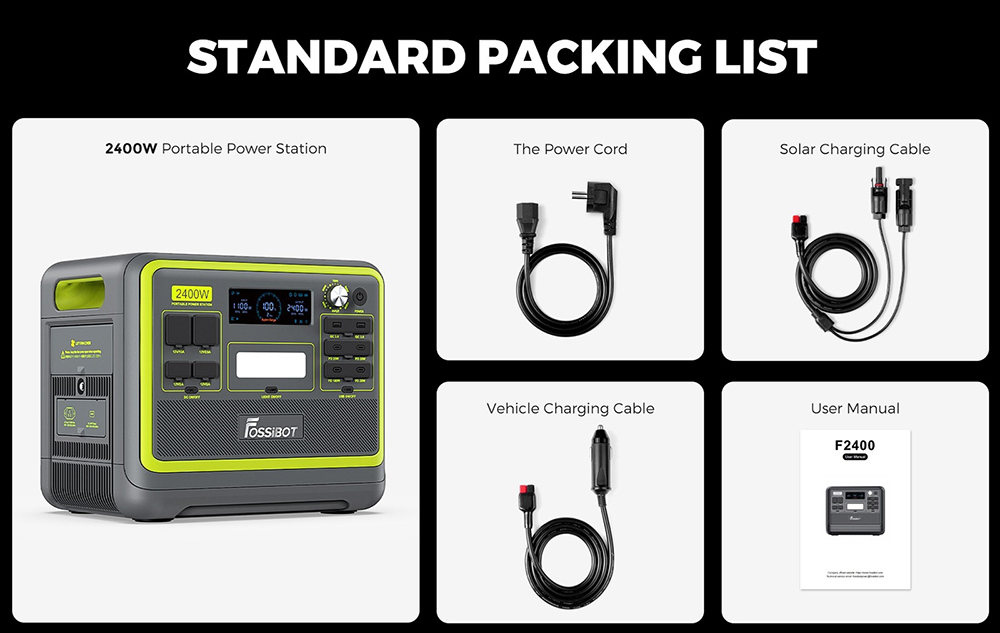 FOSSiBOT F2400 Portable Power Station 2048Wh/640000mAh LiFePO4 Battery 2400W 4600W Peak Solar Generator 3xAC RV Car USB Typ