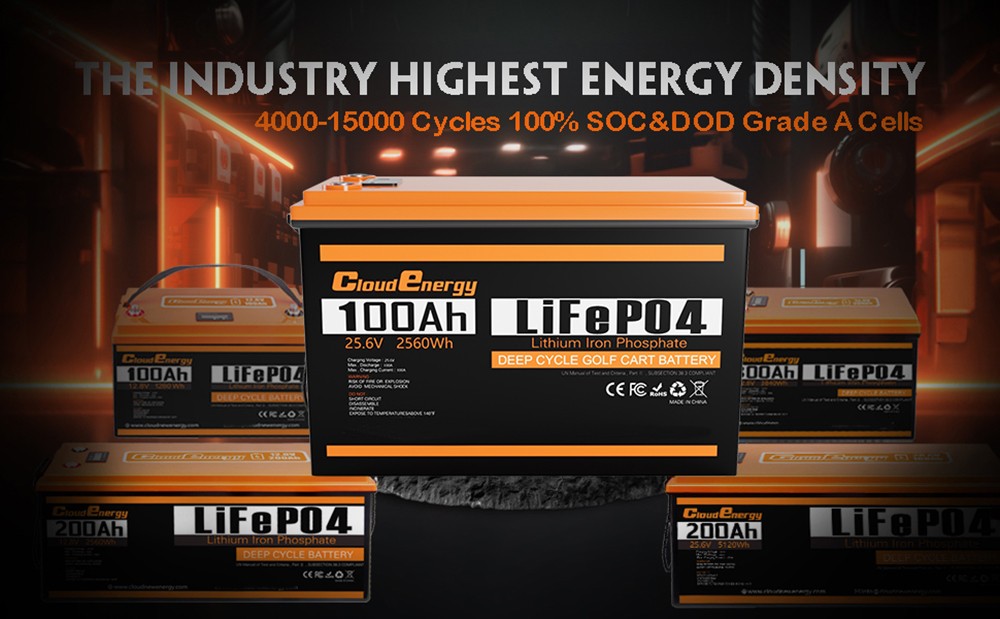 Cloudenergy 24V 100Ah LiFePO4 Battery Pack 2560Wh Energy 6000 Cycles Built-in 100A BMS Support in Series/Parallel Perfect