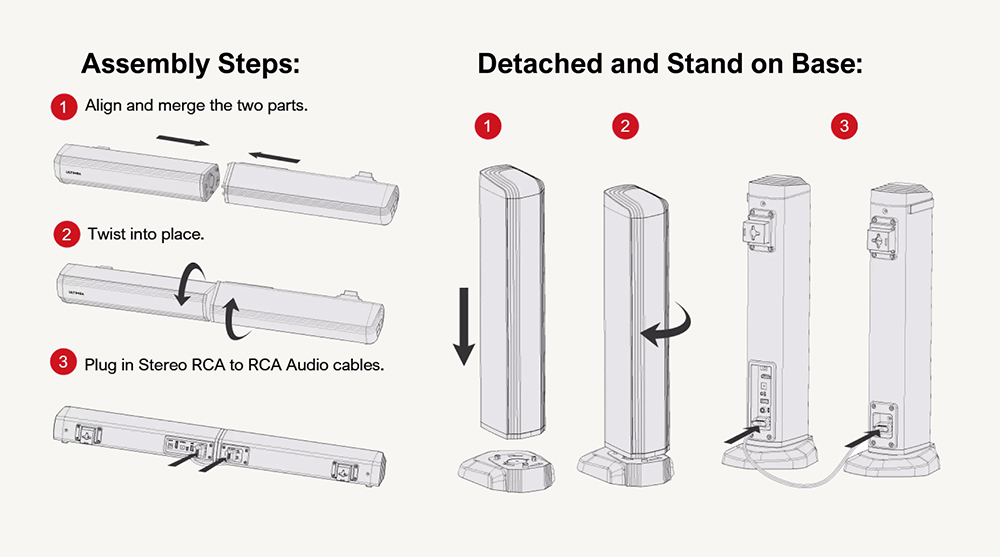 Ultimea Apollo S50 4 1ch Detachable Soundbar with Subwoofer Bluetooth 5 3 Adjustable Bass Level 3 EQ Modes
