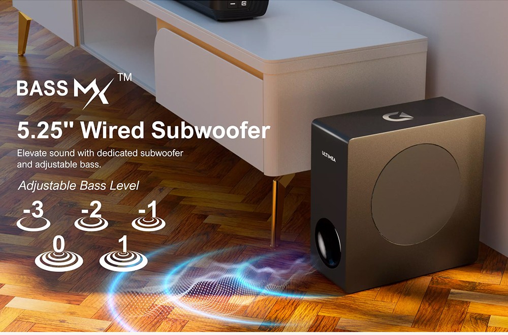 Ultimea Apollo S50 4 1ch Detachable Soundbar with Subwoofer Bluetooth 5 3 Adjustable Bass Level 3 EQ Modes