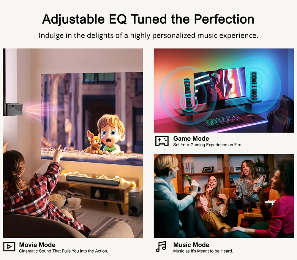 Ultimea Apollo S50 4 1ch Detachable Soundbar with Subwoofer Bluetooth 5 3 Adjustable Bass Level 3 EQ Modes