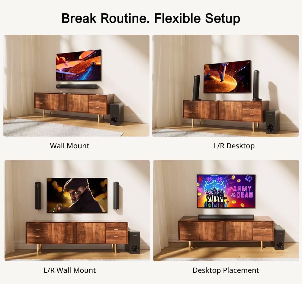 Ultimea Apollo S50 4 1ch Detachable Soundbar with Subwoofer Bluetooth 5 3 Adjustable Bass Level 3 EQ Modes