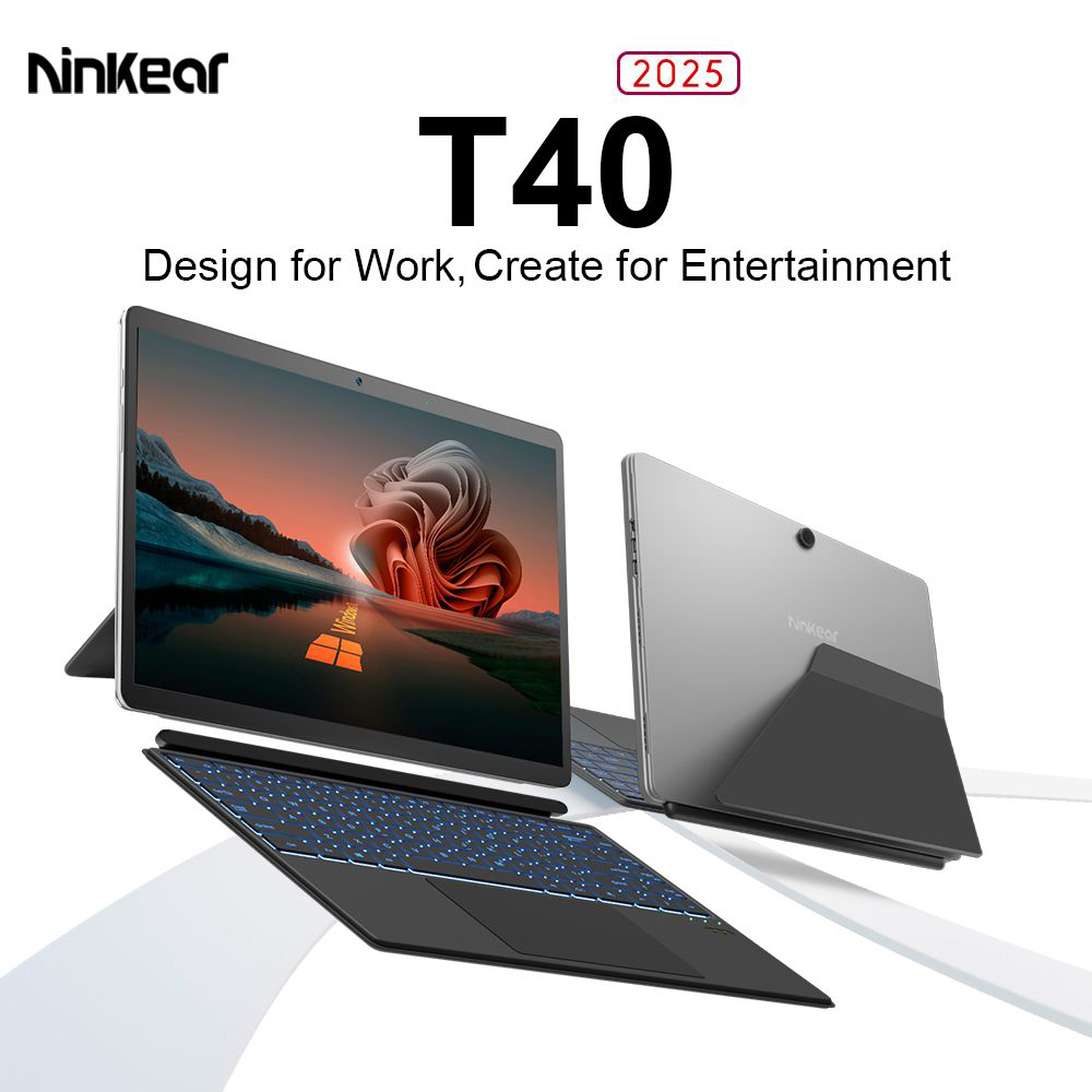 Refurbished Ninkear T40 2-in-1 Tablet PC, 14'' 1920*1200 IPS Touchscreen, Intel Alder Lake N100, 16GB RAM 512GB SSD, WiFi 6 Bluetooth 5.2, 5000mAh Battery, Detachable RGB Backlit Bluetooth Keyboard, 1*Full-featured USB-C, 1*Data Only USB-C
