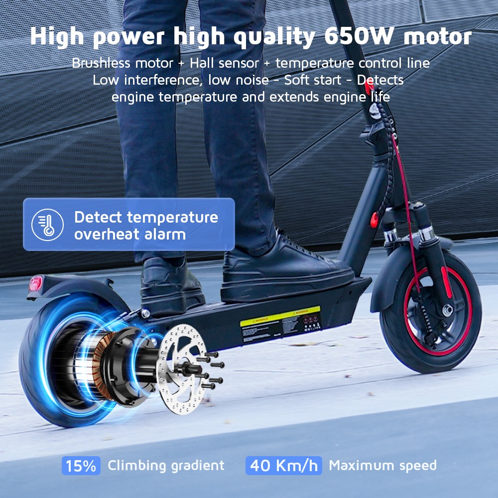 iScooter i10 Electric Scooter 650W Motor 36V 15Ah 10-inch Pneumatic Tire 40km/h Max Speed 45km Max Range ‎Front and Rea