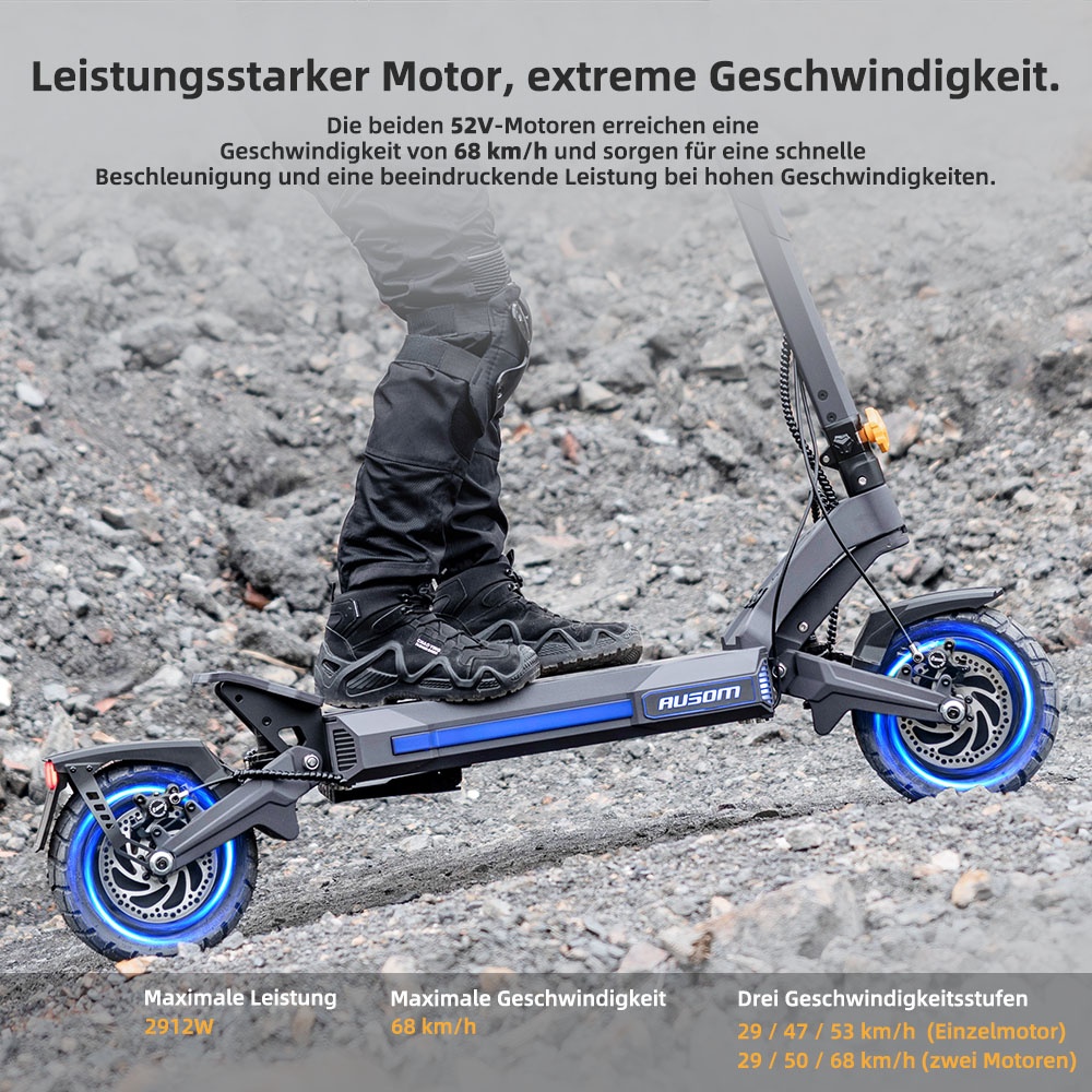 Ausom DT2 Pro Elektroroller  2*1100W Motor  52V 23 4Ah  10*3 0 Zoll Reifen  68 km/h Höchstgeschwindigkeit  115 km maximale Rei