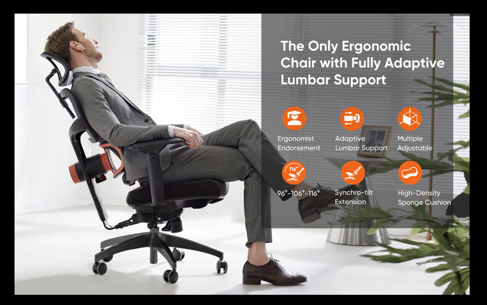 NEWTRAL NT001 Ergonomic Office Chair without Footrest with Fully Adaptive Lumbar Support