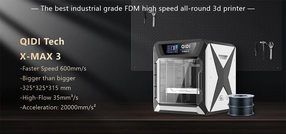 QIDI TECH X-Max 3 3D Printer Auto Levelling 600mm/s Printing Speed Flexible HF Board 325x325x315mm - UK Plug