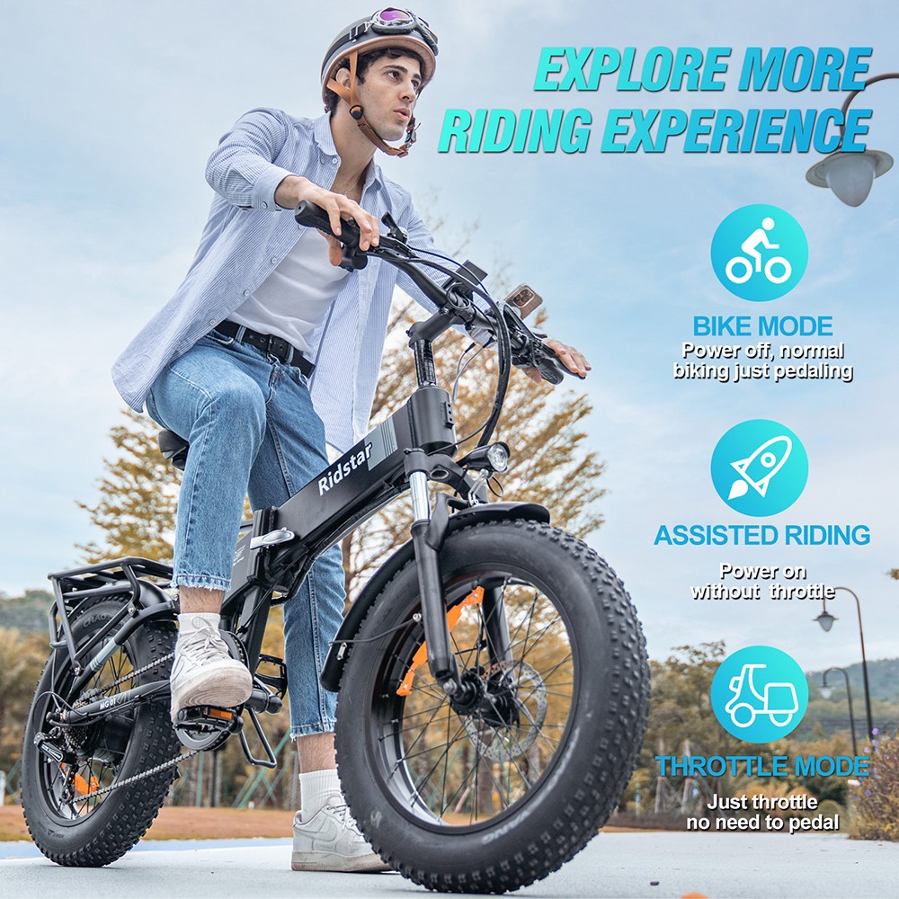 Ridstar H20 Pro Electric Bike 1000W*2 Motor 48V 23AH Battery 20*4 Inch Fat Tires 49km/h Max Speed 112km Range Hydraulic D