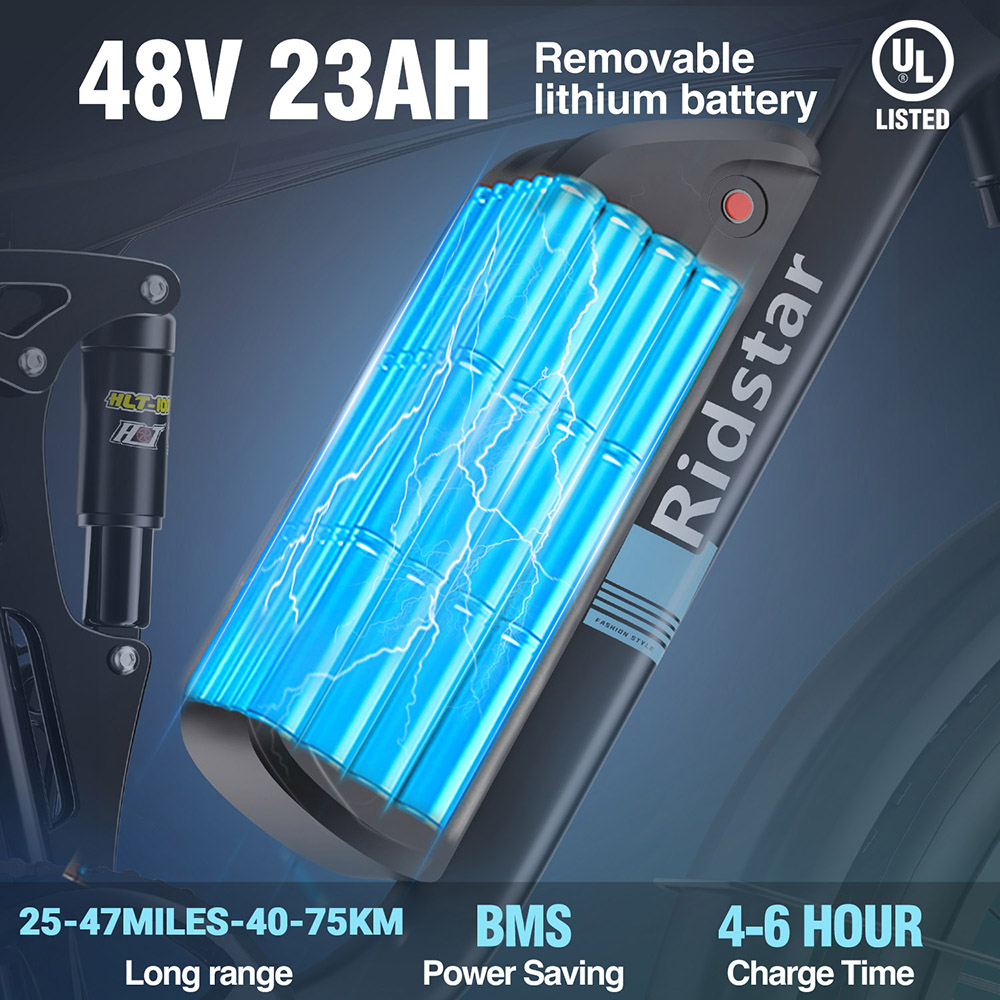 Ridstar E26 Pro Electric Bike 1000W*2 Motor 48V 23Ah Battery 26*4 Inch Fat Tires 49km/h Max Speed 75km Range Dual Hydraul