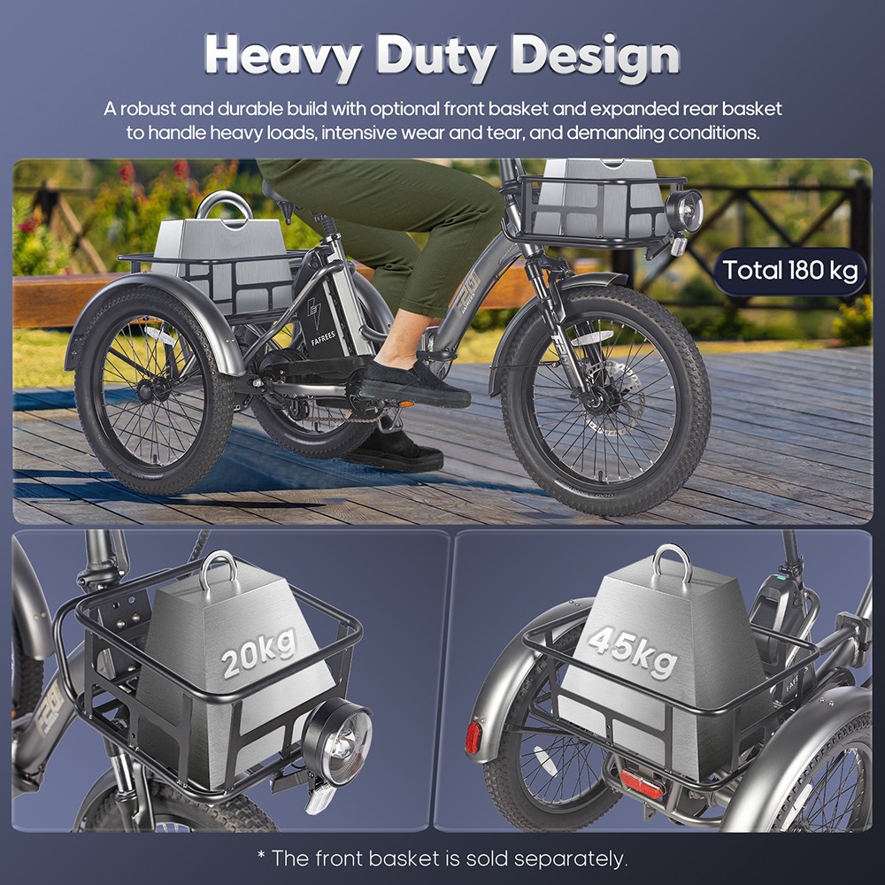 FAFREES F20 Mate Electric Tricycle 500W Brushless Motor 48V/18 2Ah Battery 20*3 0-inch Fat Tires 25km/h Max Speed 110km Ma