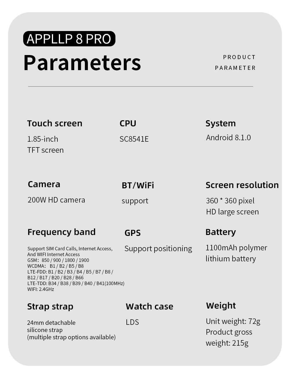 LOKMAT APPLLP 8 Pro Smartwatch  Android 8 1  1 85'' HD TFT Screen  4G Calling  NFC Access  Heart Rate Blood Oxygen Monitoring