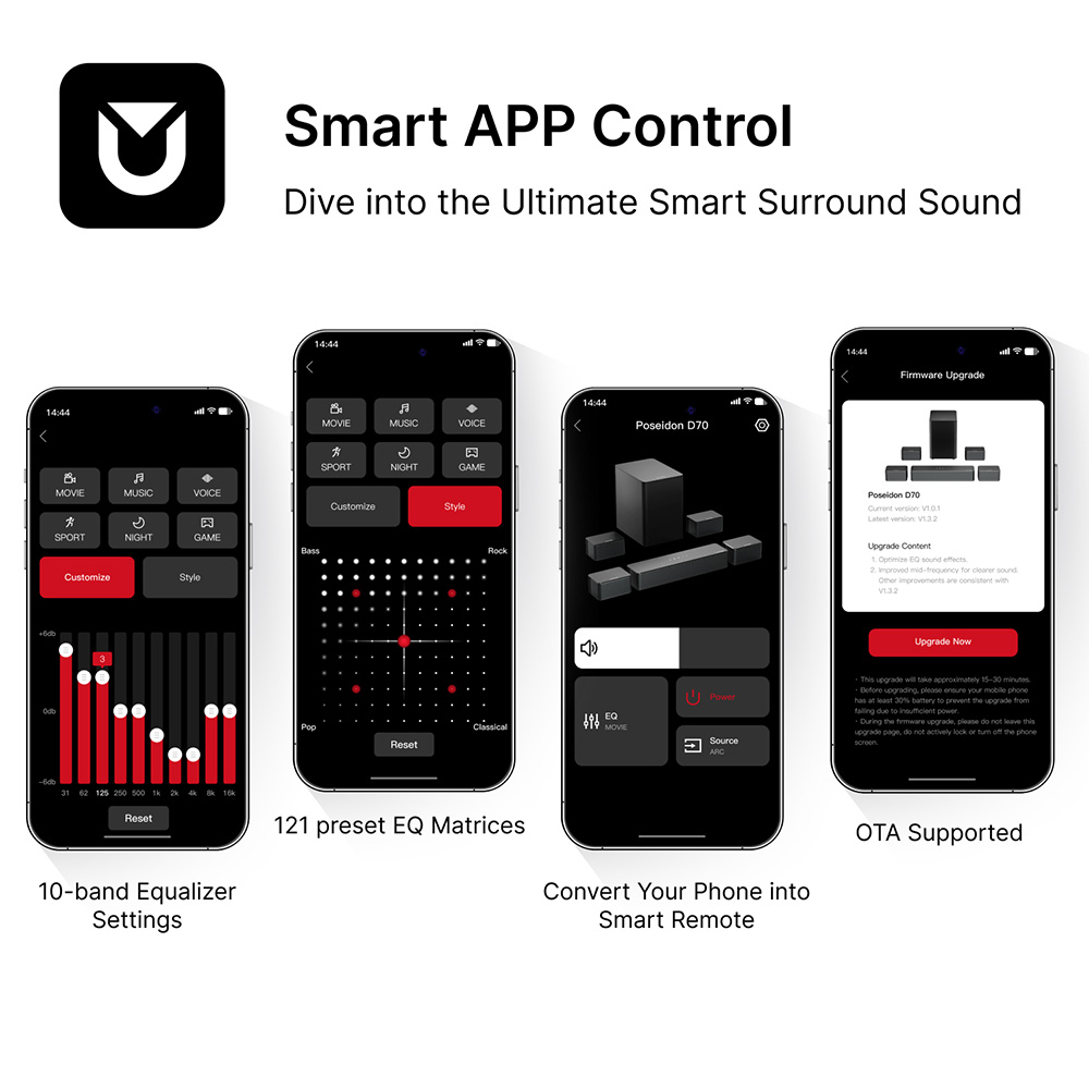 Ultimea Poseidon D70 Soundbar Subwoofer Speaker Kit 7 1 Channel 10 Bands Equalizer 121 Preset EQ Matrices