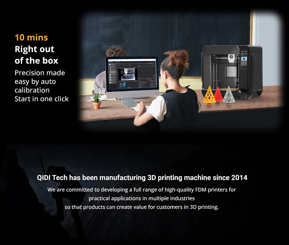 QIDI TECH Q1 Pro 3D Printer 600mm/s Max 60°C Heated Chamber 350°C High-Temp Printing Tri-metal Hot-end Auto Leveling Fi