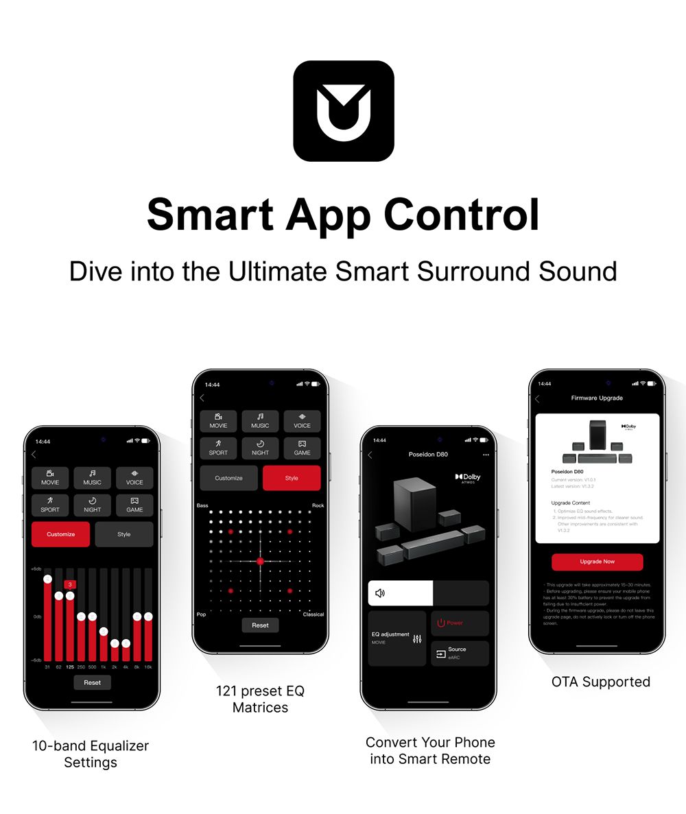 ULTIMEA Poseidon D80 7 1 Channel Soundbar Subwoofer Speaker Kit Dolby Atmos 460W Peak Power APP Control 10 Bands Equalizer