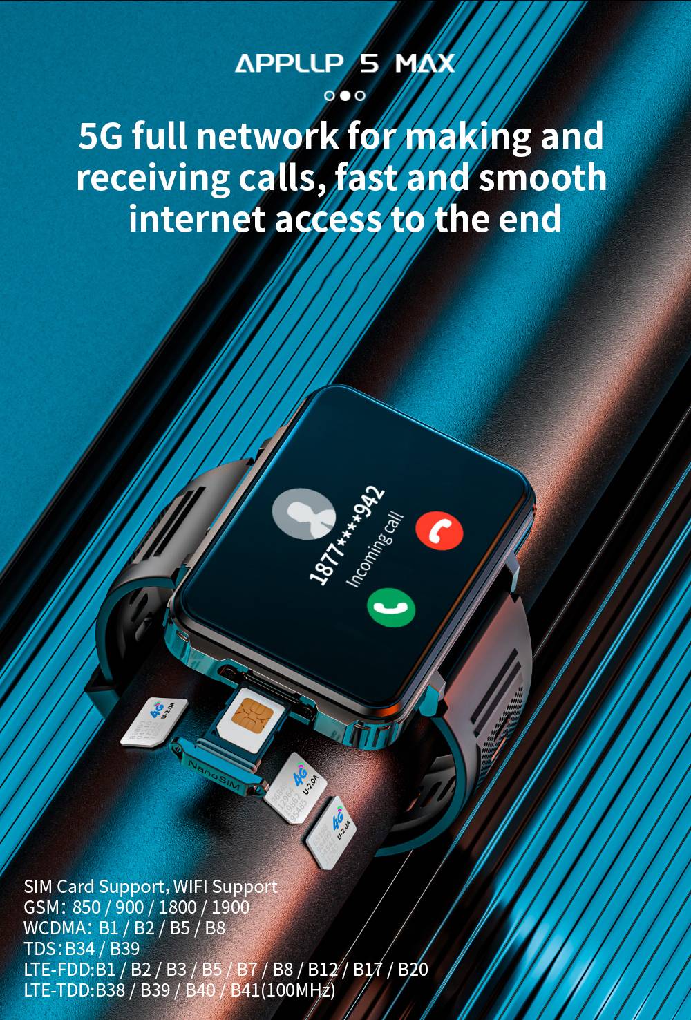 LOKMAT APPLLP 5 MAX Smartwatch 2 4-inch HD Screen Android 10 7 1500mAh Battery 4G Calling Dual Cameras 6GB 128GB Heart R