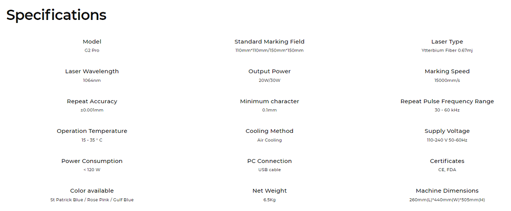 Gweike Cloud G2 MAX 50W Laser Marking Machine 15000mm/s Speed 0 001mm Accuracy 150mm*150mm 5mm Deep Engraving 90 Colors E