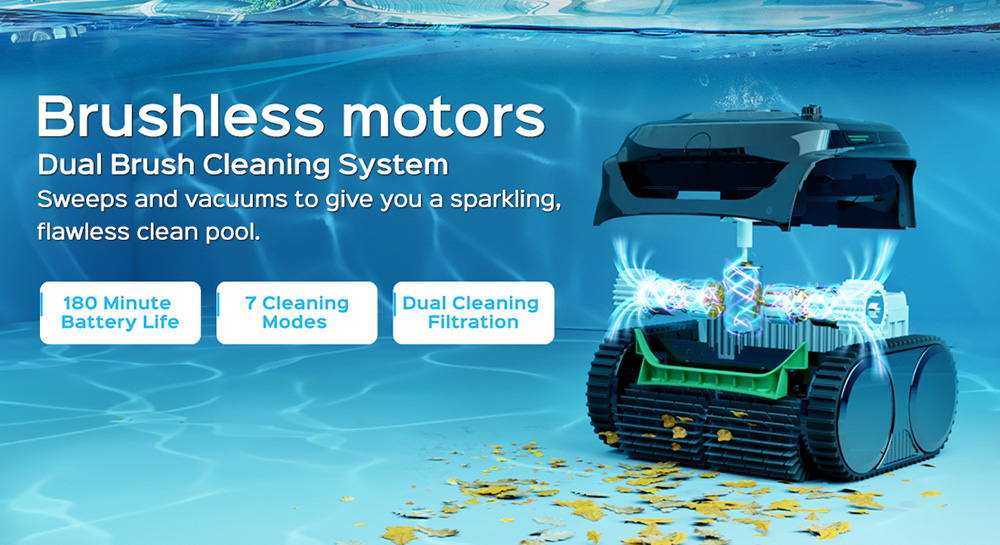 WYBOT C2 Cordless Pool Robot Vacuum  Wall and Waterline Cleaning  Dual Cleaning Filtration  for Inground Pools Up to 1614Sq ft  Black Green