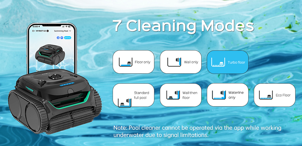 WYBOT C2 Cordless Pool Robot Vacuum  Wall and Waterline Cleaning  Dual Cleaning Filtration  for Inground Pools Up to 1614Sq ft  Black Green