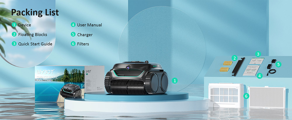 WYBOT C2 Vision Cordless Pool Robot Vacuum  Debris Detection with AI Camera  8-in-1 Master Cleaning  Two-Layer Filtration  Brushless Motors for Powerful Suction  for Pools up to 1940Sq ft  Black Green