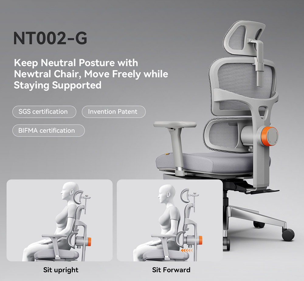 NEWTRAL Chair Pro NT002 Adaptive Lower Back Support Ergonomic Chair Adjustable Armrest Headrest Footrest 4D Mesh