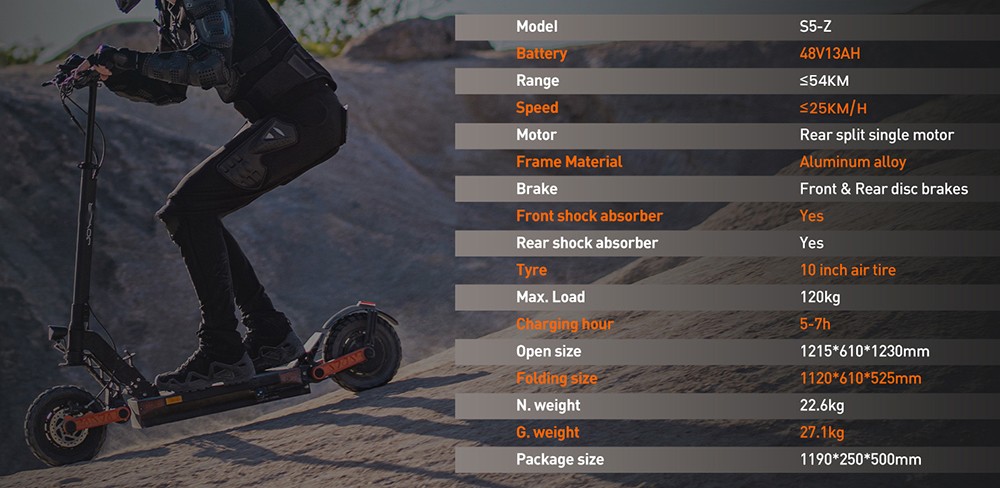 Joyor S5-Z Foldable Electric Scooter 600W Motor 48V 13Ah Battery 10-inch Tires 25km/h Max Speed 54km Range Front