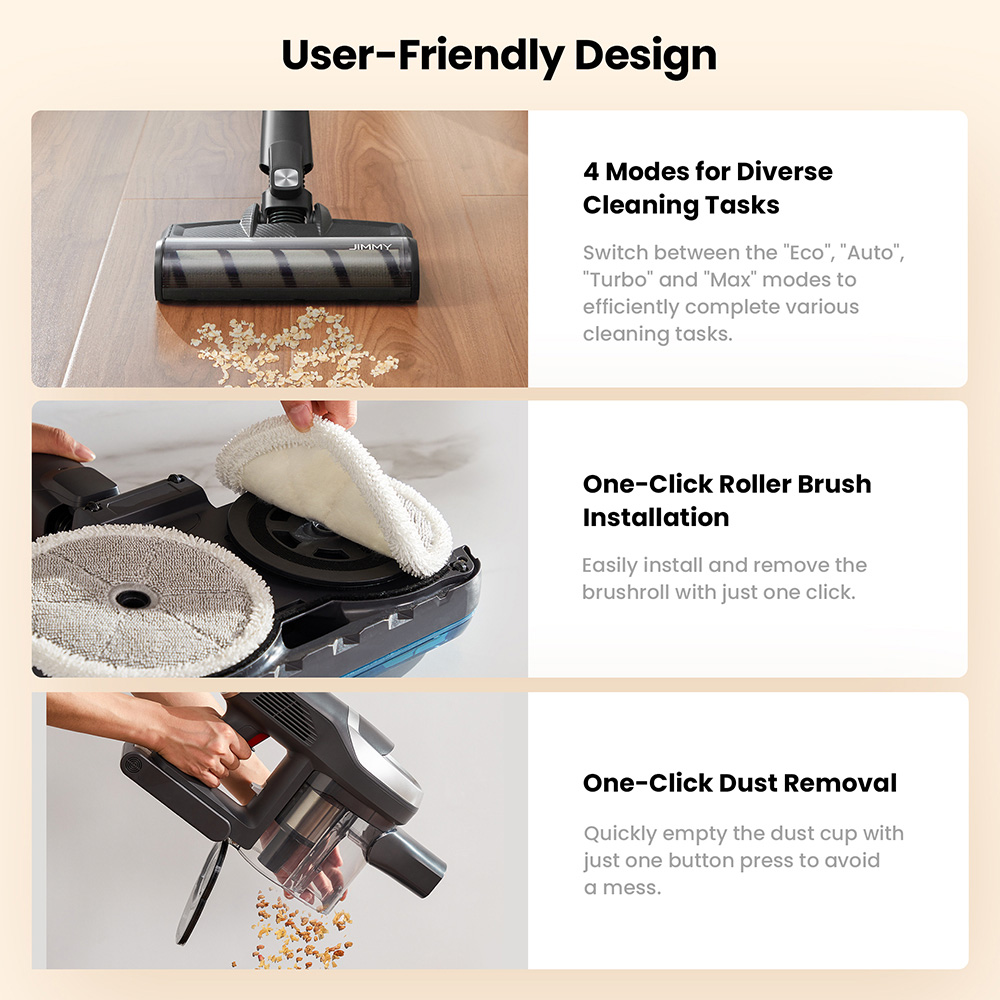 JIMMY JV9 Pro Aqua Cordless Vacuum Cleaner  160AW Suction Power  Up to 65min Runtime  500ml Water Tank  Gray - EU Plug