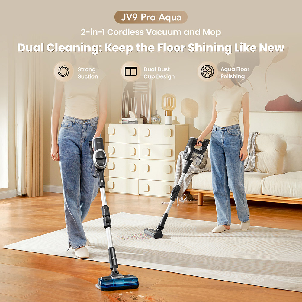 JIMMY JV9 Pro Aqua Cordless Vacuum Cleaner  160AW Suction Power  Up to 65min Runtime  500ml Water Tank  Gray - EU Plug