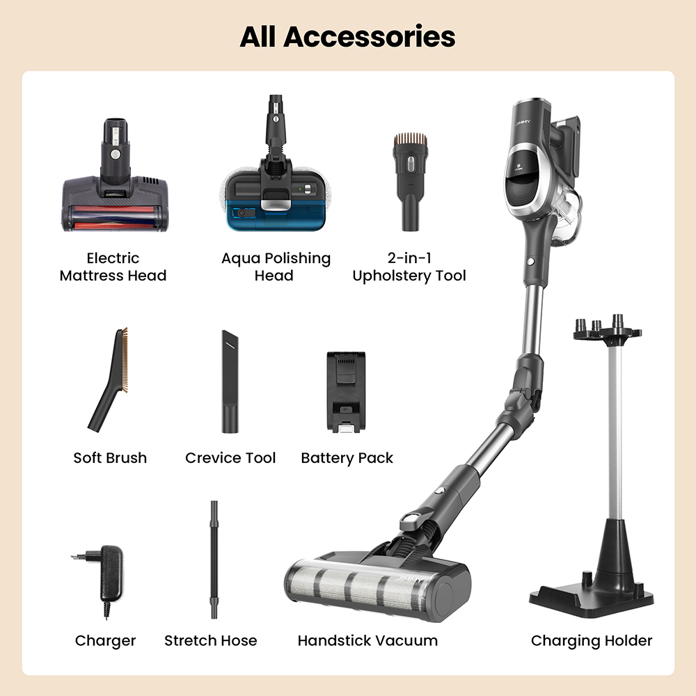 JIMMY JV9 Pro Aqua Cordless Vacuum Cleaner  160AW Suction Power  Up to 65min Runtime  500ml Water Tank  Gray - EU Plug