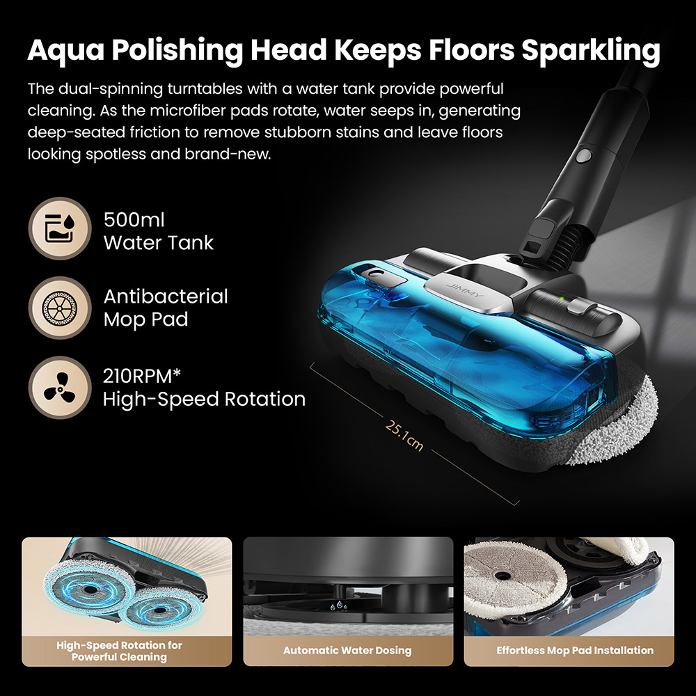 JIMMY JV9 Pro Aqua Cordless Vacuum Cleaner  160AW Suction Power  Up to 65min Runtime  500ml Water Tank  Gray - EU Plug
