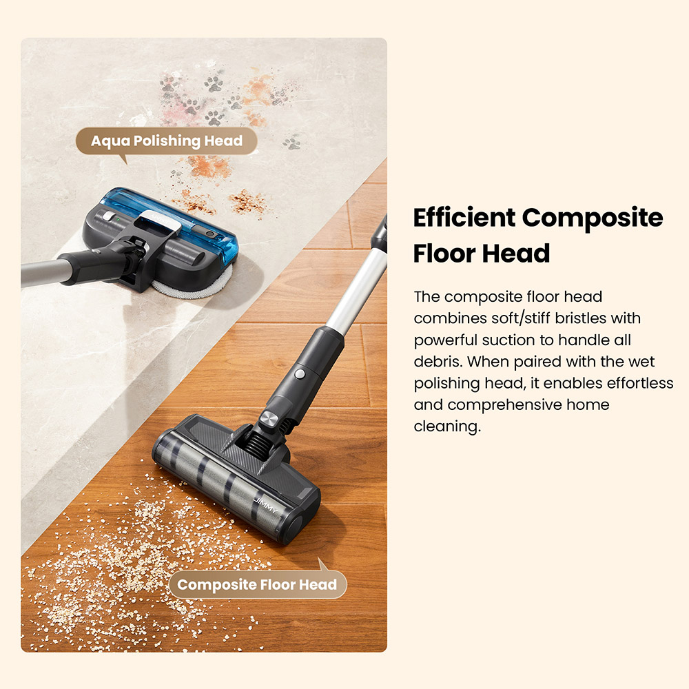 JIMMY JV9 Pro Aqua Cordless Vacuum Cleaner  160AW Suction Power  Up to 65min Runtime  500ml Water Tank  Gray - EU Plug
