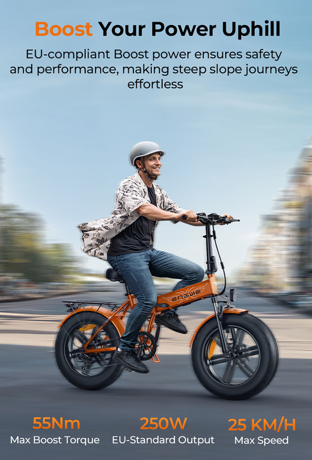 ENGWE EP-2 Boost Folding Electric Bike  250W Motor  48V 13Ah Battery  20*4 0 inch Fat Tires  25km/h Max Speed  120km Range  Fro