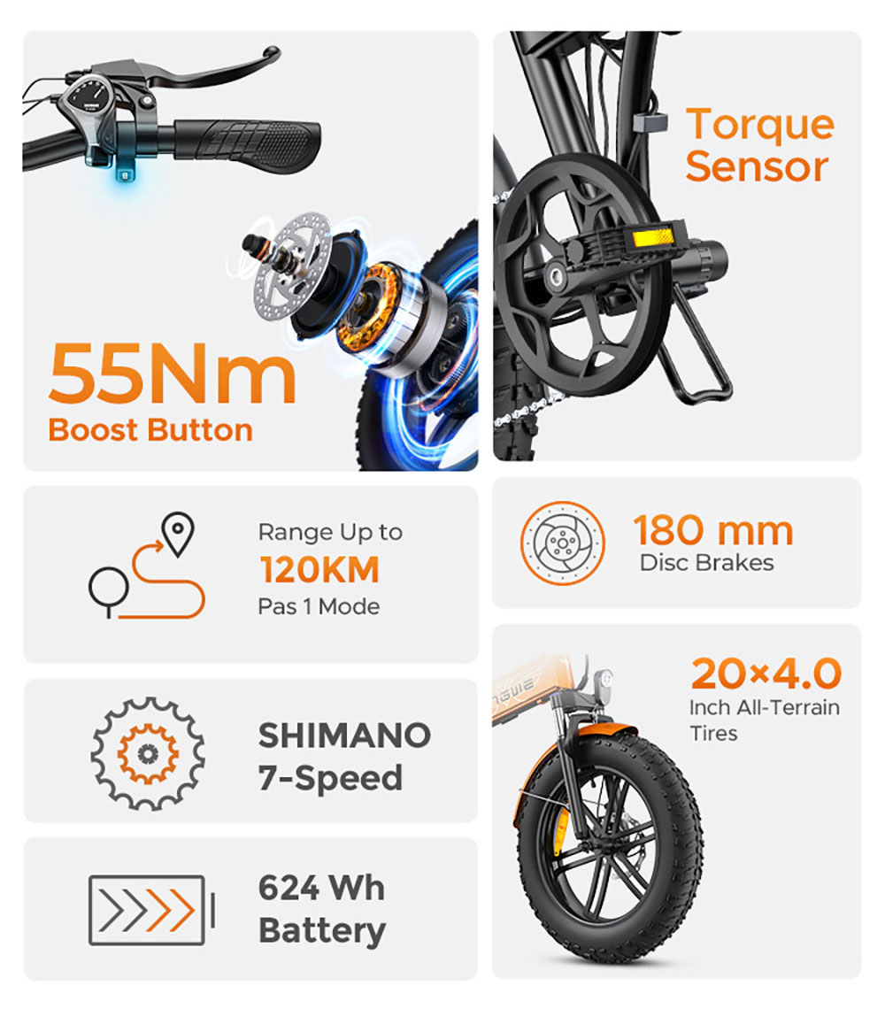 ENGWE EP-2 Boost Folding Electric Bike  250W Motor  48V 13Ah Battery  20*4 0 inch Fat Tires  25km/h Max Speed  120km Range  Fro