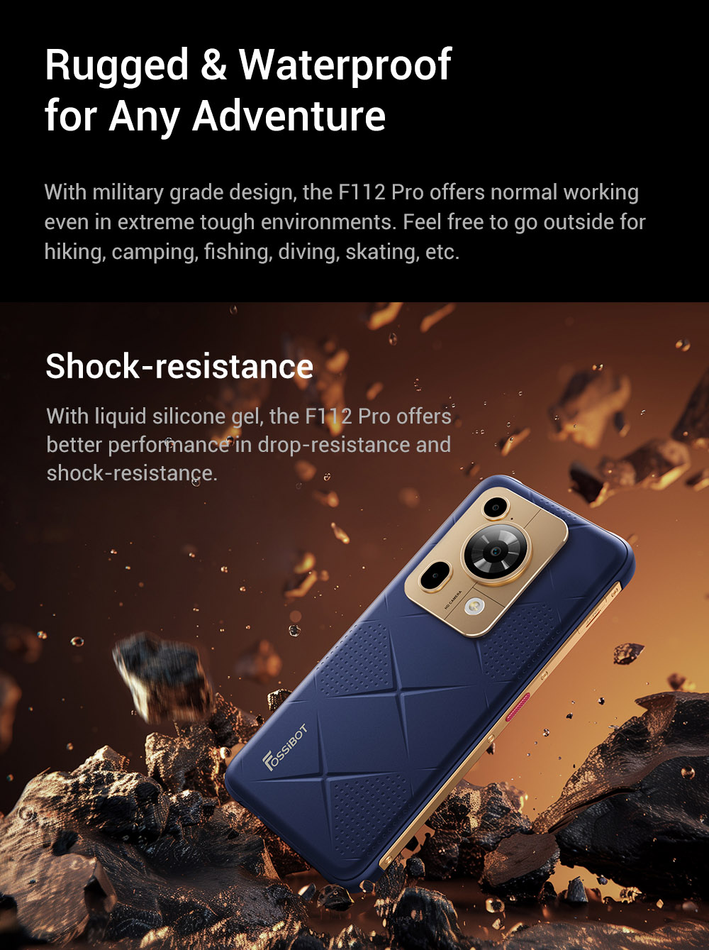 FOSSiBOT F112 Pro 5G Rugged Phone  50MP 5MP Rear Camera  7150mAh Battery  6 88-inch HD  Screen  8GB RAM 256GB ROM  Android 14